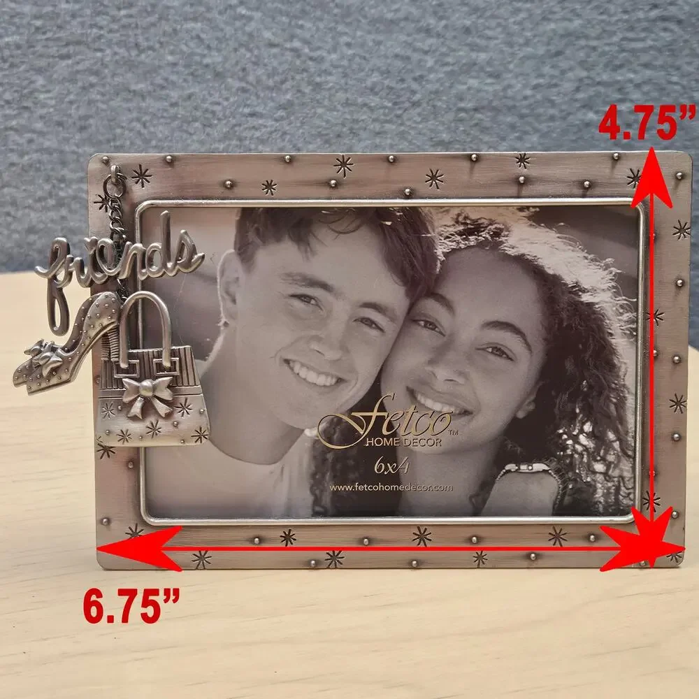 Pewter Photo Frame Friends Friendship w/Hanging Charm Accent for 4